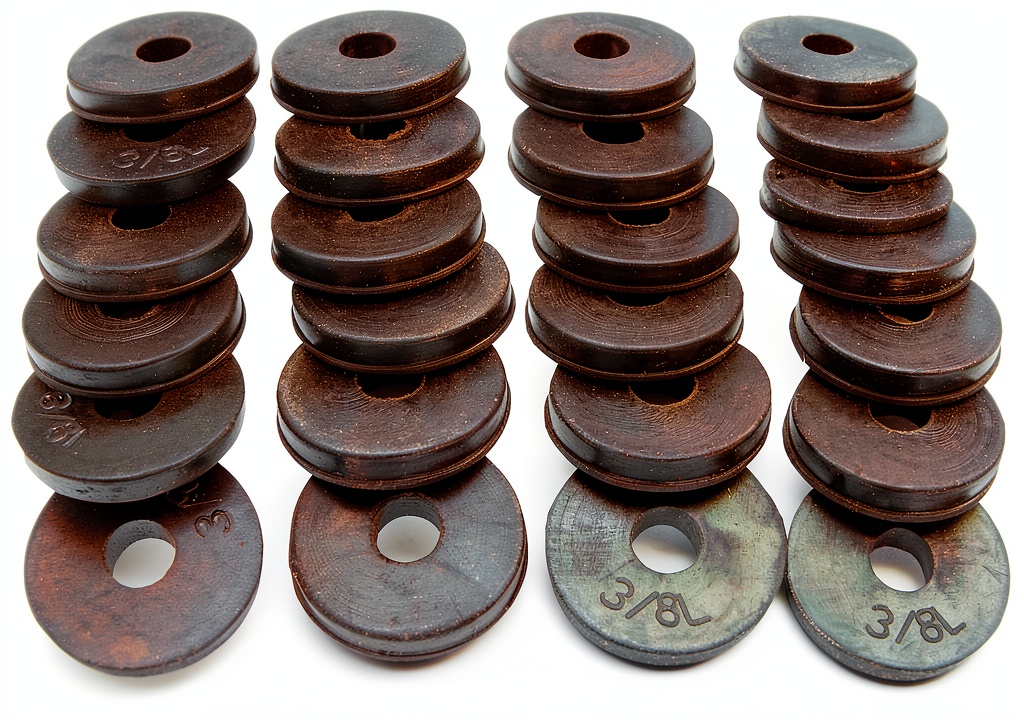 Installing LASCO Faucet Washer Rubber 3/8L Size 25 Pack on a wooden workbench