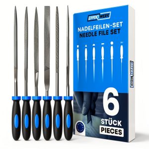 Needle File Set E•Werk 6-Pc Hand Files Round Square Flat Blue-0