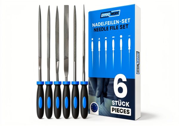 Needle File Set E•Werk 6-Pc Hand Files Round Square Flat Blue-0
