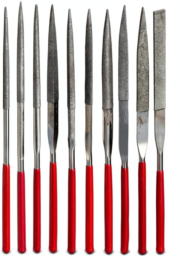 YAKAMOZ 10-Piece Mini Diamond Needle File Set 2x100mm Small Metal Riffler Files Jewelers File Precision Hand Tools for Glass Wood Stone Jewelry - Round Triangular Square Flat Shape-0
